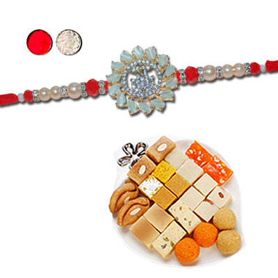 "AMERICAN DIAMOND (AD) RAKHIS -AD 4050 A (Single Rakhi),  500gms of Assorted Sweets - Click here to View more details about this Product